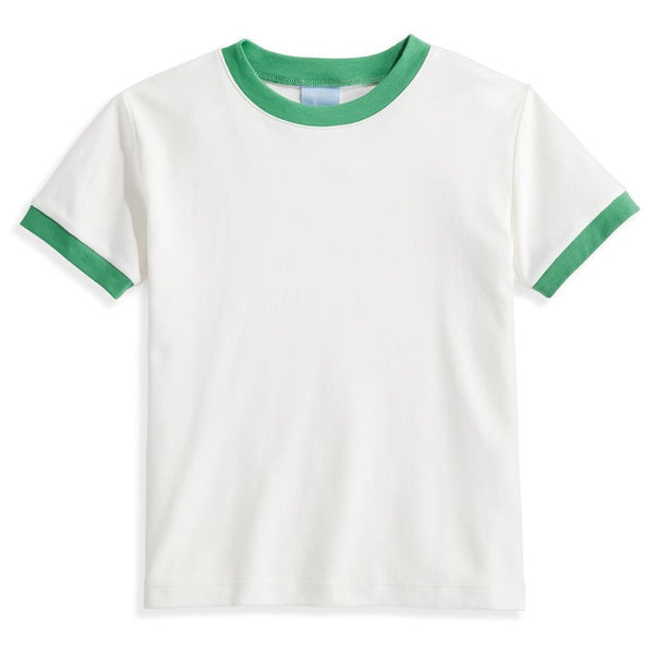 Bella Bliss Pima Ringer Tee in Ivory With Green
