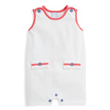 Bella Bliss Jude Overall in White Pique with Pier Blue & Red